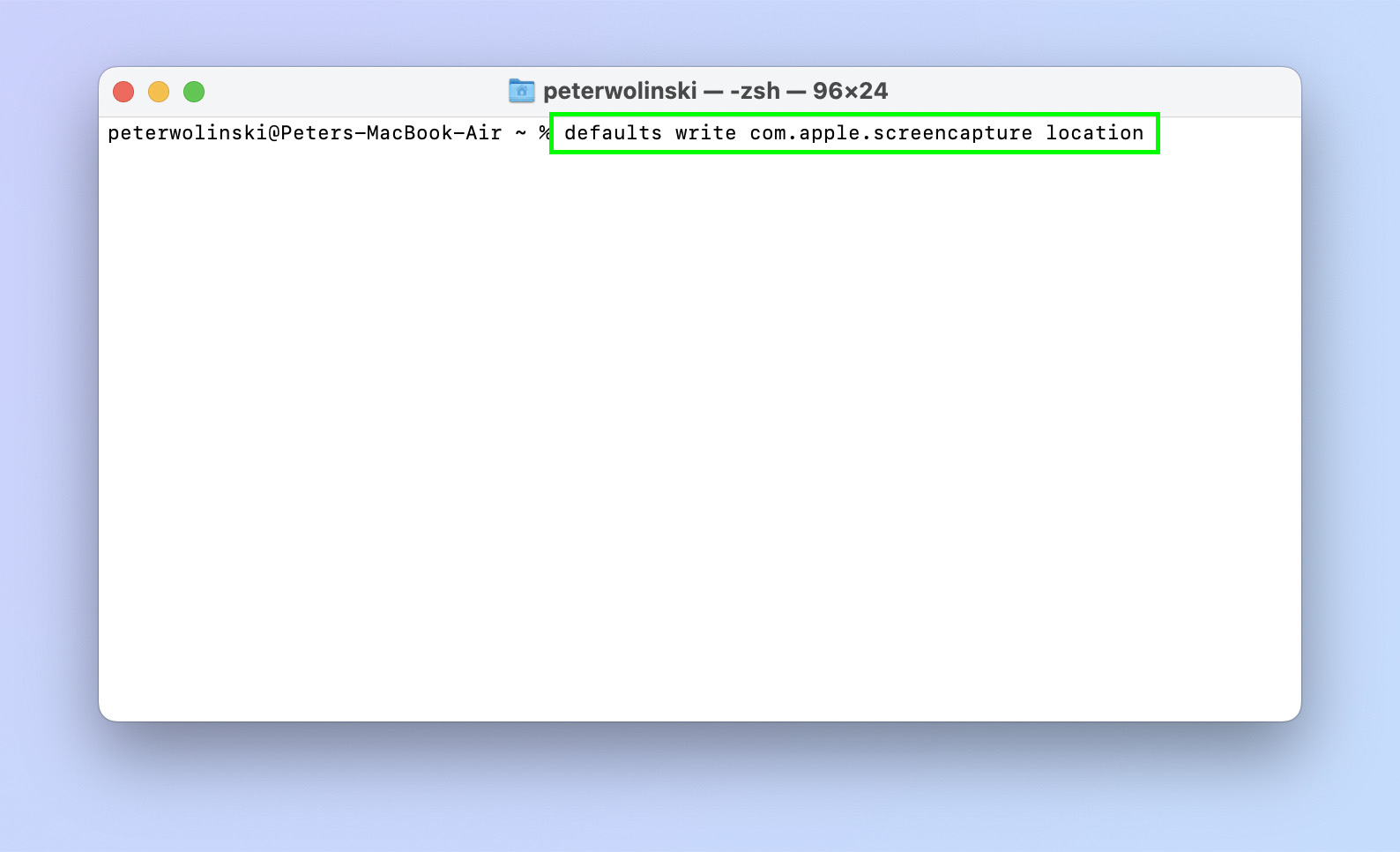 Uno screenshot che mostra come modificare la posizione dello screenshot su Mac