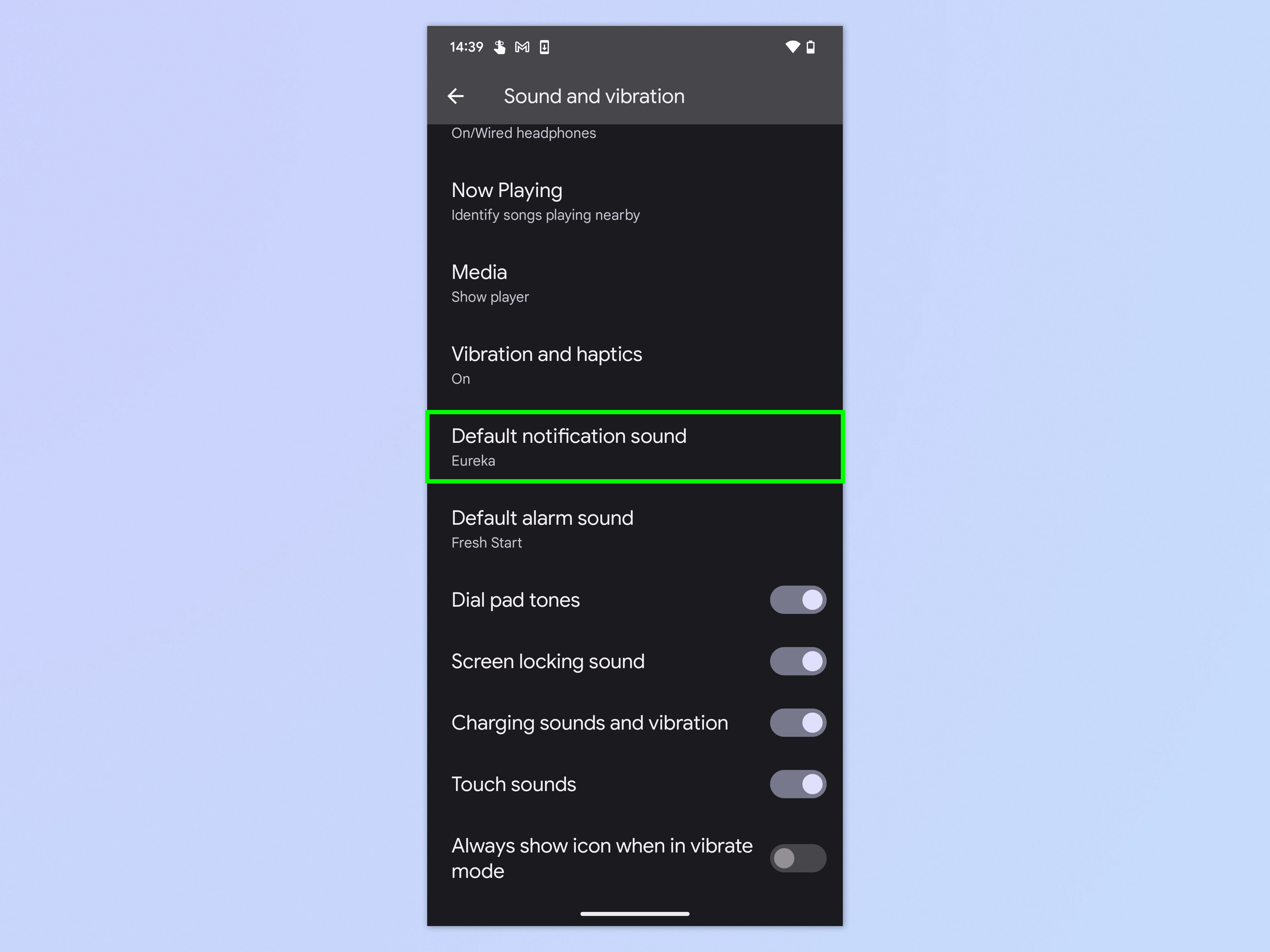 Uno screenshot che mostra come modificare i suoni di notifica su Android