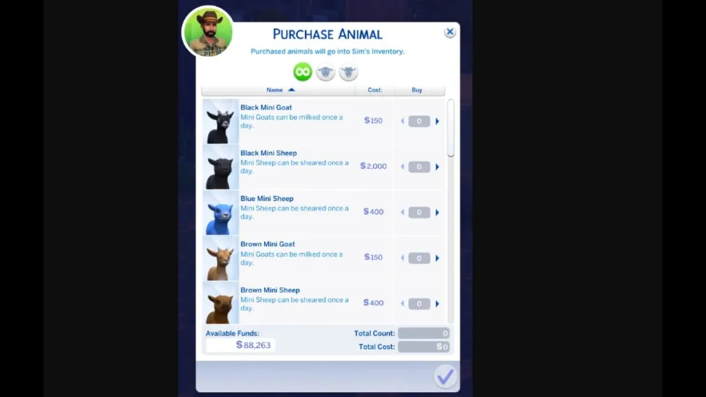 Acquista Menu degli Animali Sims 4